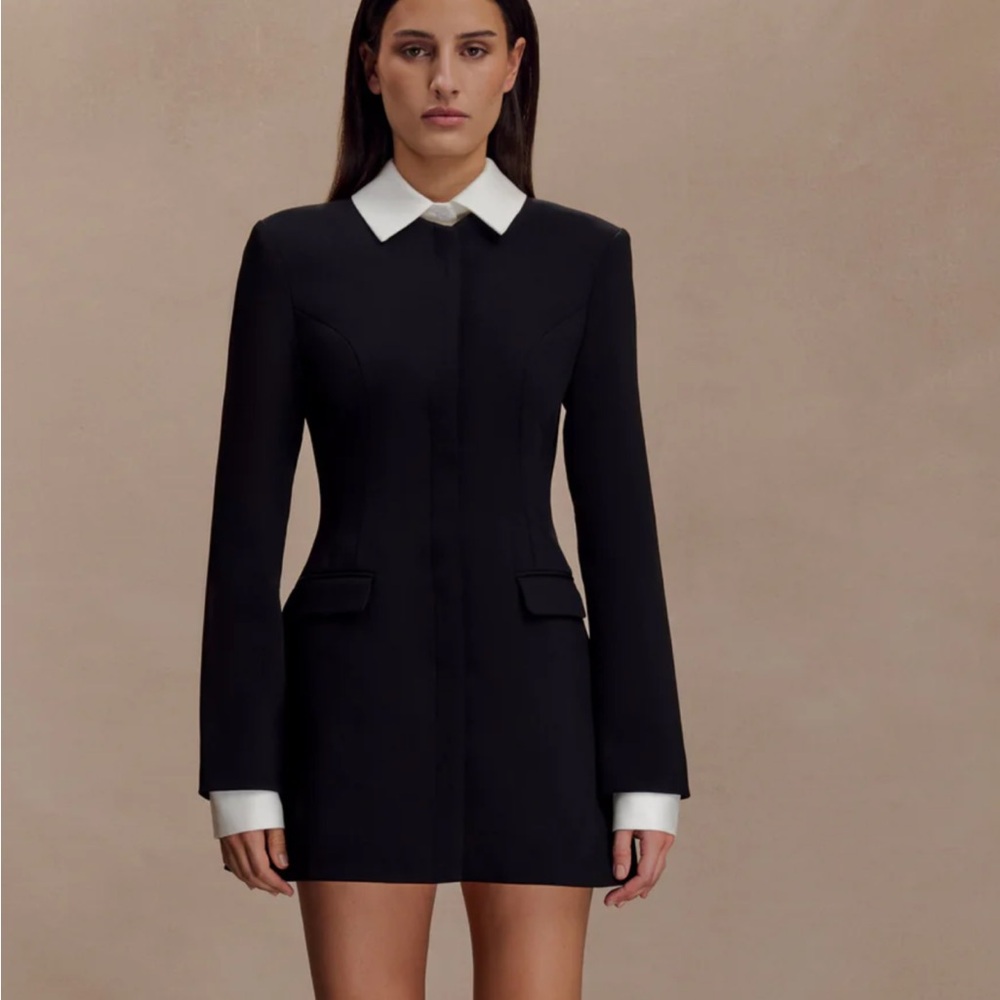 Meshki Cream Satin Collar Coat Dress with removable collar and sleeves
